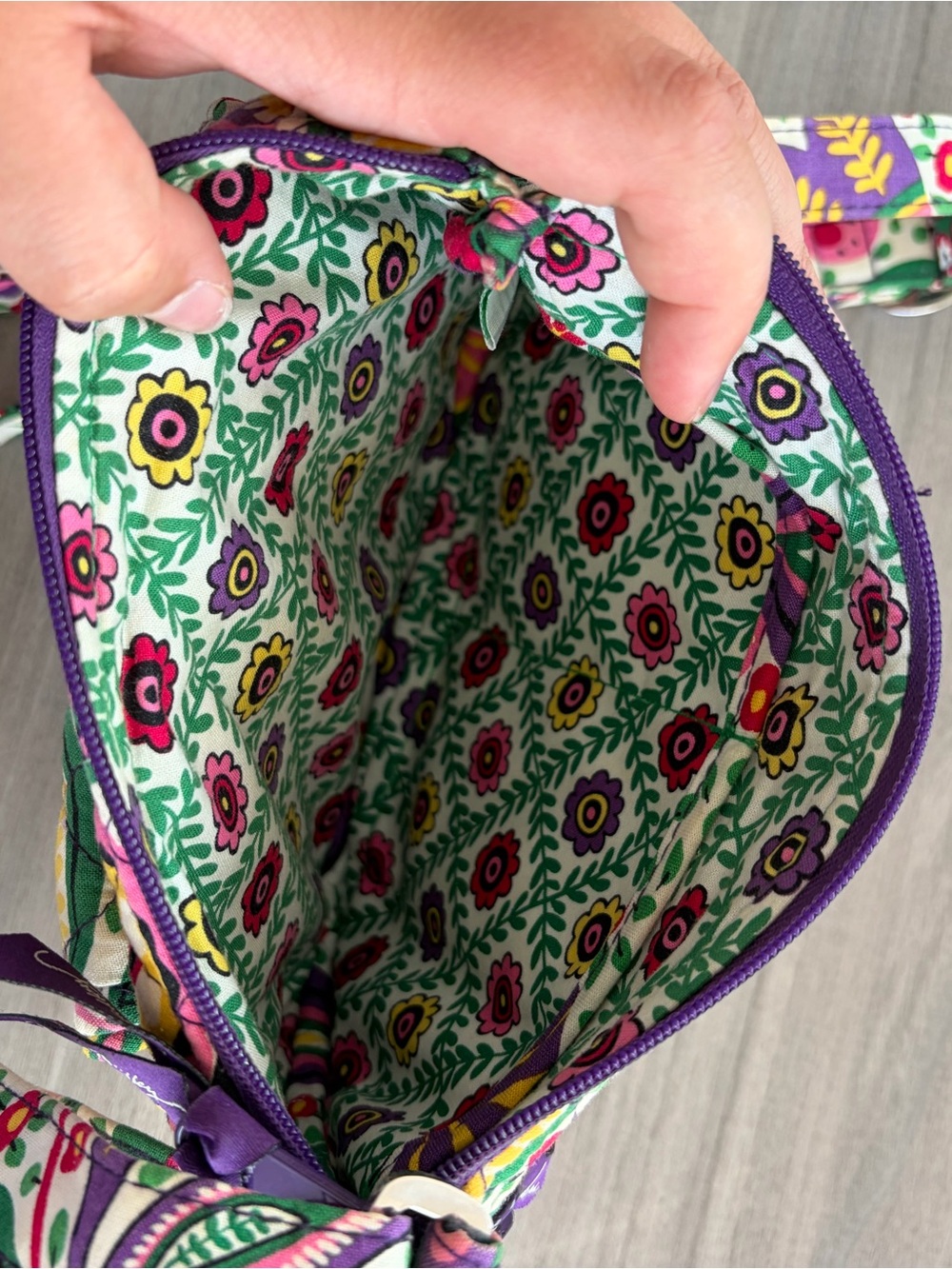 Vera Bradley Quilted Crossbody Bag in Purple, Green, Pink & Yellow Floral - Picture 4 of 4